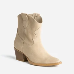 Boots Western TEXTO beige cuir velours éco-conçu
