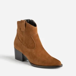 Boots Western TEXTO cognac cuir velours
