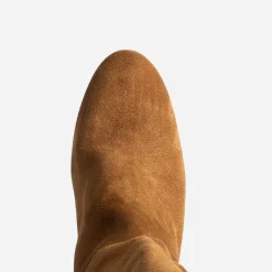 Botte à talon cognac en cuir velours