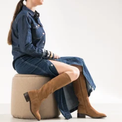 Botte camel cuir velours