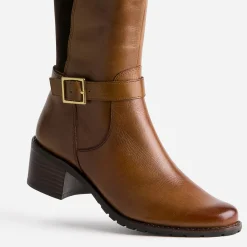 Botte CAPRICE camel cuir bi matière