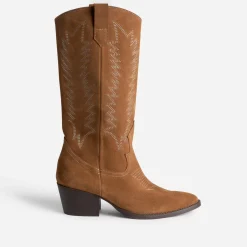 Botte cognac cuir velours éco-conçue esprit santiag