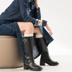 Botte motard TEXTO noire en cuir