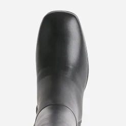 Botte noire en cuir à plateforme pour mollets fins