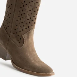 Botte santiag TEXTO taupe cuir velours ajouré