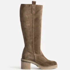 Botte taupe cuir velours semelle effet crêpe