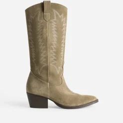 Botte taupe cuir velours éco-conçue esprit santiag