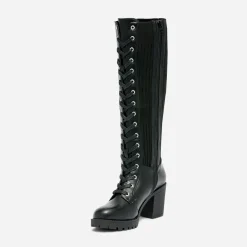 Botte TEXTO noire à tige en textile côtelé