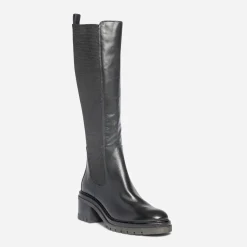 Botte TEXTO noire en cuir avec élastiques côtés