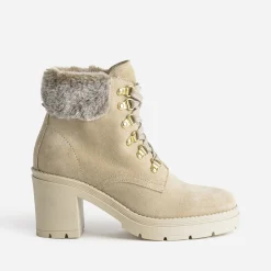 Bottine à talon TEXTO beige cuir velours