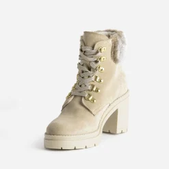 Bottine à talon TEXTO beige cuir velours