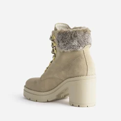 Bottine à talon TEXTO beige cuir velours