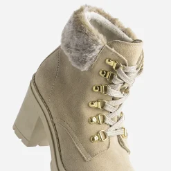 Bottine à talon TEXTO beige cuir velours