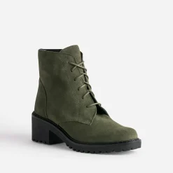 Bottine cuir velours kaki