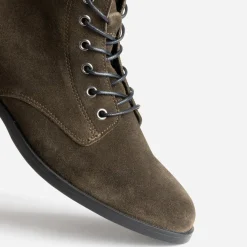 Bottine kaki en cuir velours