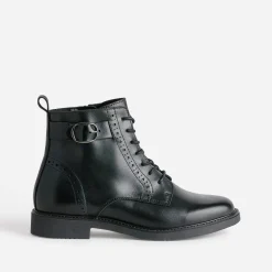 Bottine noire cuir détails perforés