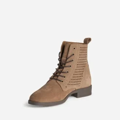 Bottine taupe cuir velours à lacet