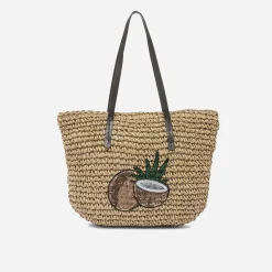 Cabas beige effet raphia à patch noix de coco