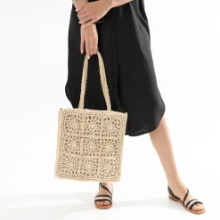 Cabas beige en paille papier