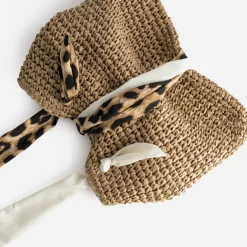 Cabas beige foncé paille papier anses-foulard