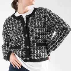 Cardigan noir tricot effet tweed