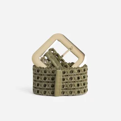 Ceinture large kaki tressée