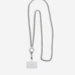 Chaîne-bijou TEXTO argentée pour téléphone