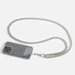 Chaîne-bijou TEXTO argentée pour téléphone