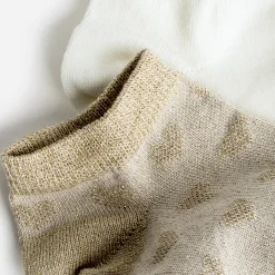 Chaussettes beige doré jacquard cœurs et écrues