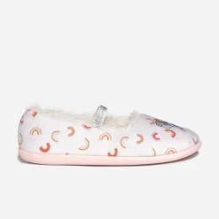 Chausson beige fourré brodé licorne