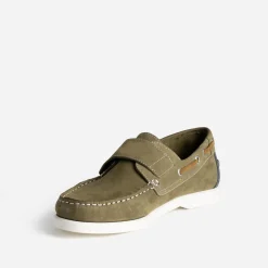 Chaussure-bateau kaki cuir nubuck scratch
