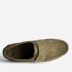 Chaussure-bateau kaki cuir nubuck scratch