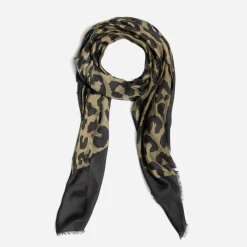 Chèche kaki et noir à maxi motif léopard