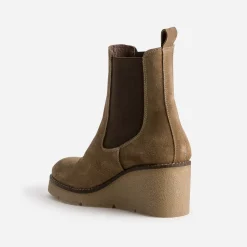 Chelsea boots compensé taupe cuir velours