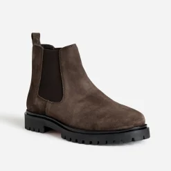 Chelsea boots marron cuir velours semelle crantée