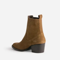 Chelsea boots santiags camel éco-conçu en cuir velours