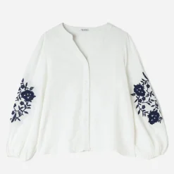 Chemise TEXTO écrue broderies marine