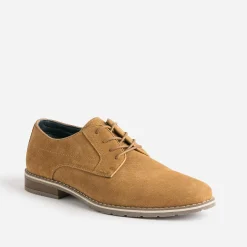 Derby camel en cuir velours embossé