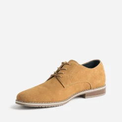 Derby camel en cuir velours embossé