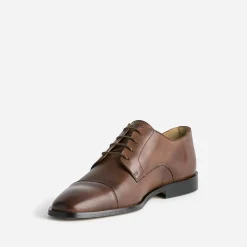 Derby cognac cuir bout droit