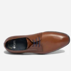 Derby cognac en cuir à lacet bleu