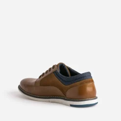 Derby confort camel mix cuir et textile