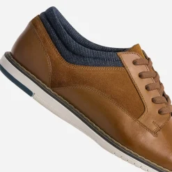 Derby confort camel mix cuir et textile