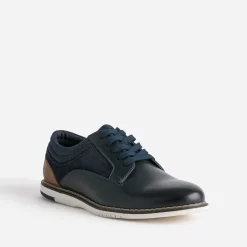 Derby confort marine mix cuir et textile