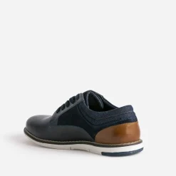 Derby confort marine mix cuir et textile