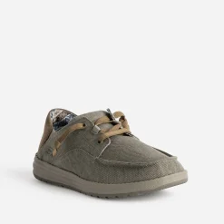 Derby confort taupe toile et cuir velours