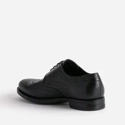 Derby noir en cuir à bout fleuri