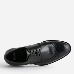 Derby noir en cuir à bout fleuri