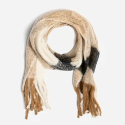 Echarpe TEXTO camel, écrue et noire maxi carreaux