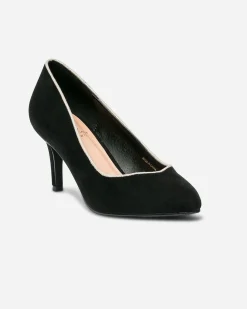 Escarpin noir suédé éco-conçu à bord doré et bout pointu